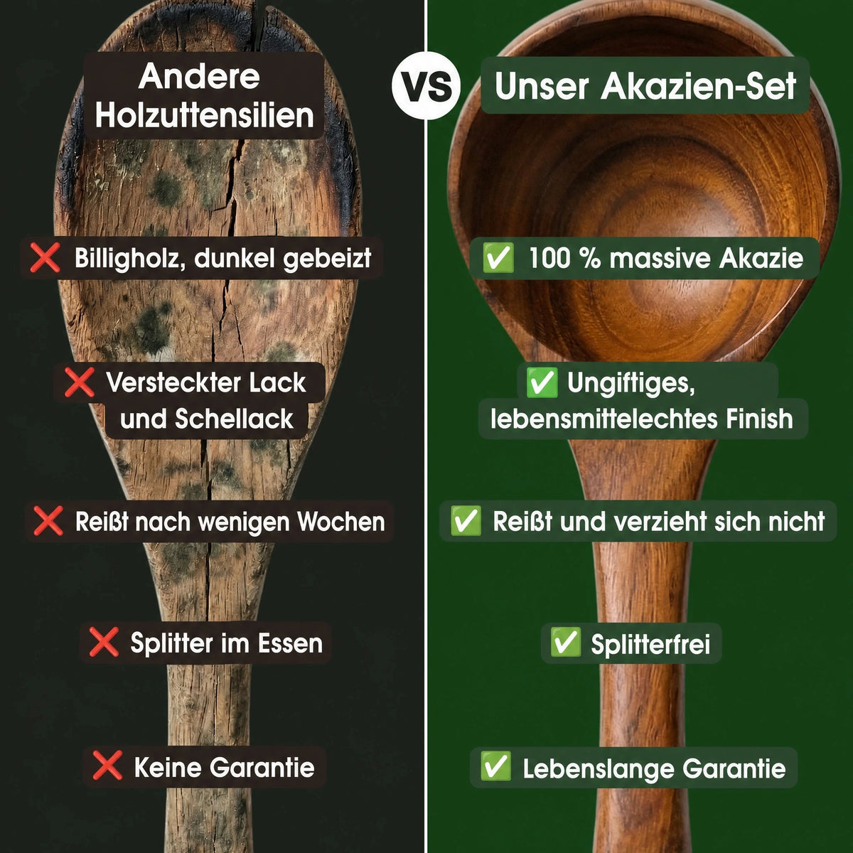 Andere Holzutensilien vs. unser Akazien-Set